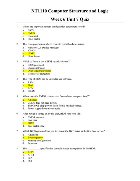 Computer Structure And Logic Quiz 6 Answers