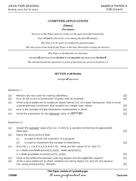 Read Computer Applications Icse Sample Papers 