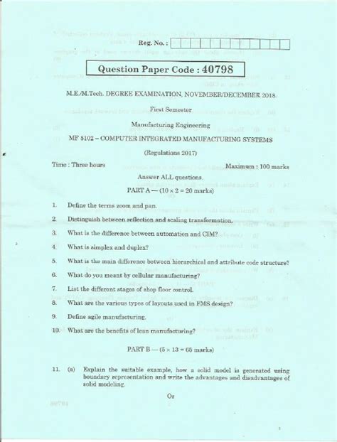Read Computer Integrated Manufacturing Previous Year Question Papers 