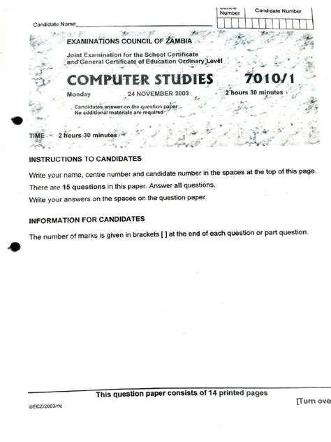 Download Computer Studies 7010 Paper 3 Past Papers 