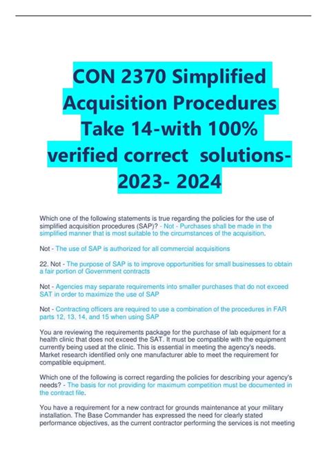 Con 2370 Simplified Acquisition Procedures Exam Answers