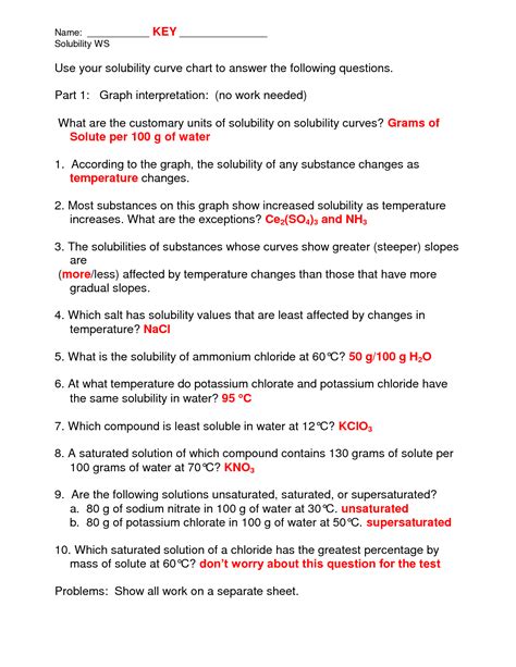 Concentration And Solubility Worksheet Answers   Science Questions For Tests And Worksheets - Concentration And Solubility Worksheet Answers