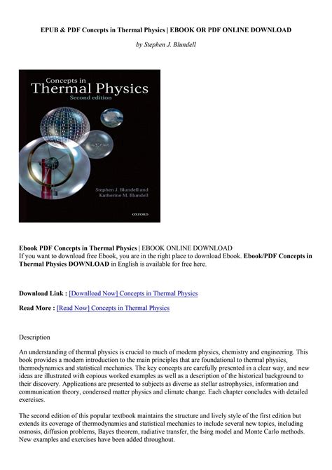 Read Online Concepts In Thermal Physics Blundell Solutions 