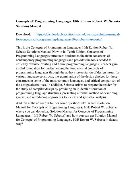 Download Concepts Of Programming Languages 10Th Solution 