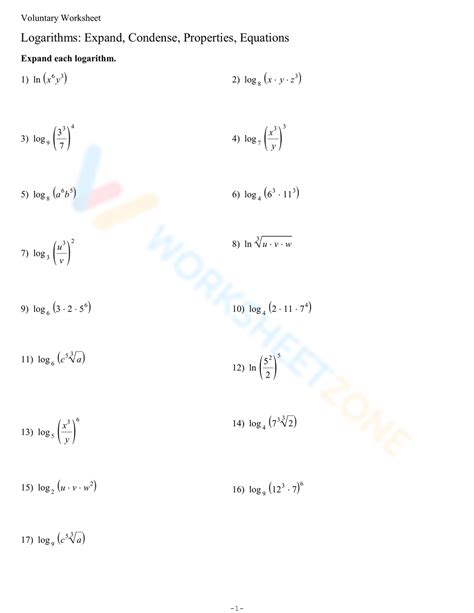Condense And Expand Logarithms Worksheet