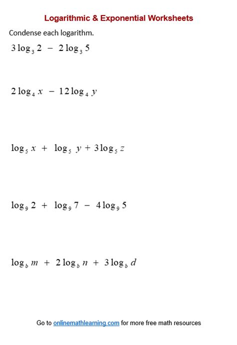 Condense Logarithms Worksheet