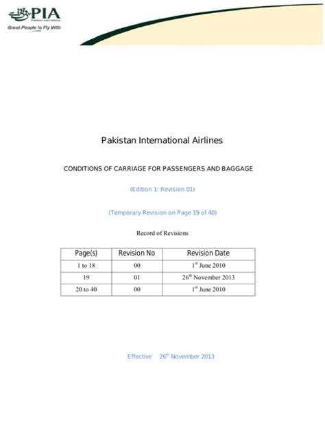 Read Conditions Of Carriage Pakistan International Airlines 