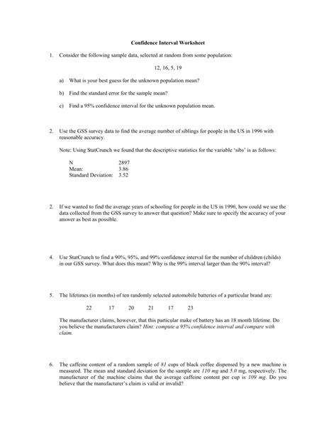 Confidence Interval Calculator Confidence Interval Worksheet With Answers - Confidence Interval Worksheet With Answers