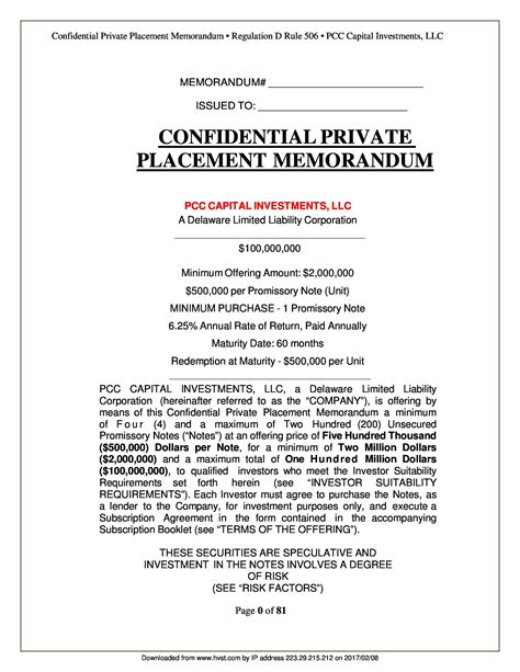 Read Online Confidential Private Placement Offering Memorandum 