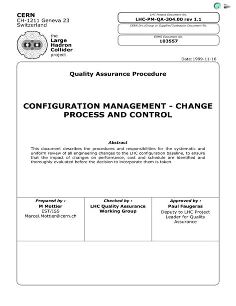 Read Online Configuration Management Change Process And Control Cern 
