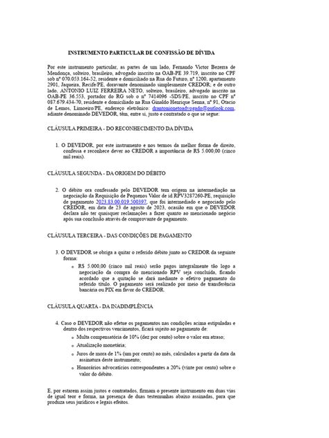 Confissão De Dívida Modelo