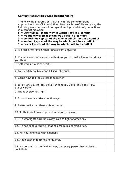 Download Conflict Resolution Style Questionnaire 