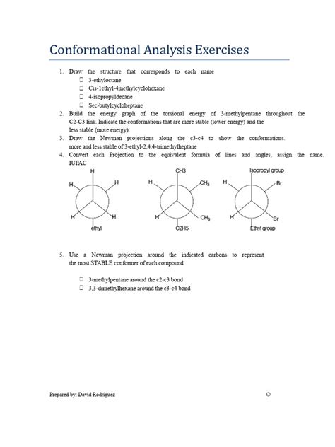 Conformational Analysis Practice Exercises