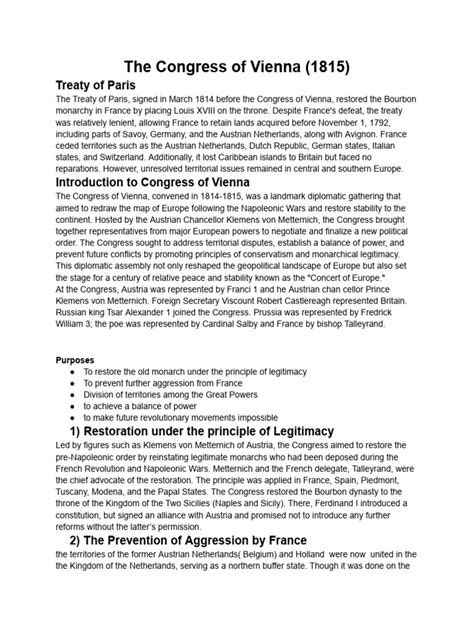 Congress Of Vienna Document Based Questions