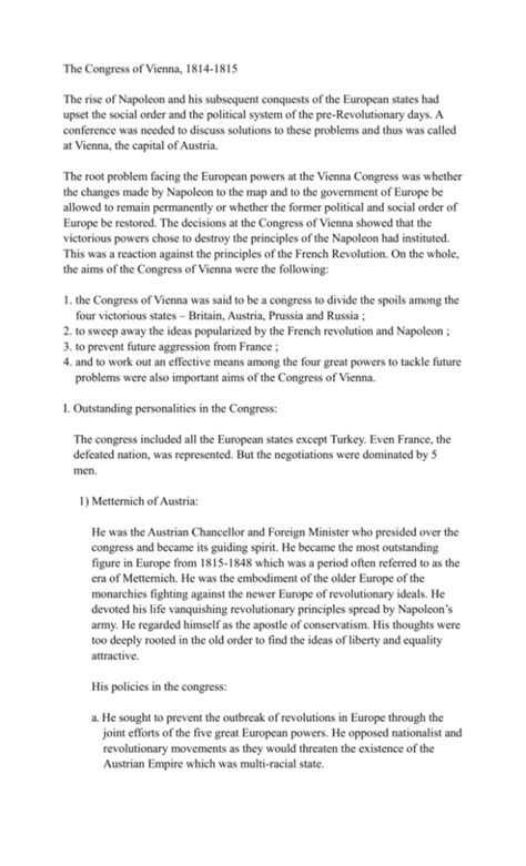 Read Congress Of Vienna Document Based Questions 