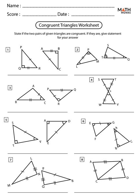 Congruent Triangle Worksheet