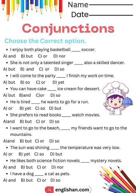 Conjunction Exercise For Class 5