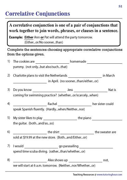 Conjunction Worksheets Correlative Conjunctions Worksheet With Answers - Correlative Conjunctions Worksheet With Answers