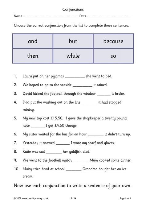 Conjunctions Class 4 Worksheet Fill In The Blanks Conjunction Exercises For Grade 4 - Conjunction Exercises For Grade 4