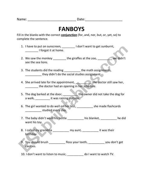 Conjunctions Fanboys Esl Worksheet By Rtp004 Esl Printables Conjunctions Fanboys Worksheet - Conjunctions Fanboys Worksheet