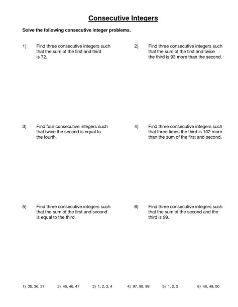 Consecutive Integer Word Problems Worksheets Consecutive Integers Worksheet With Answers - Consecutive Integers Worksheet With Answers
