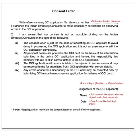 Consent Letter For Oci Application Minor Sample