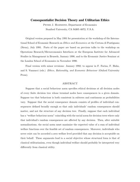 Consequentialist Decision Theory And Utilitarian Ethics