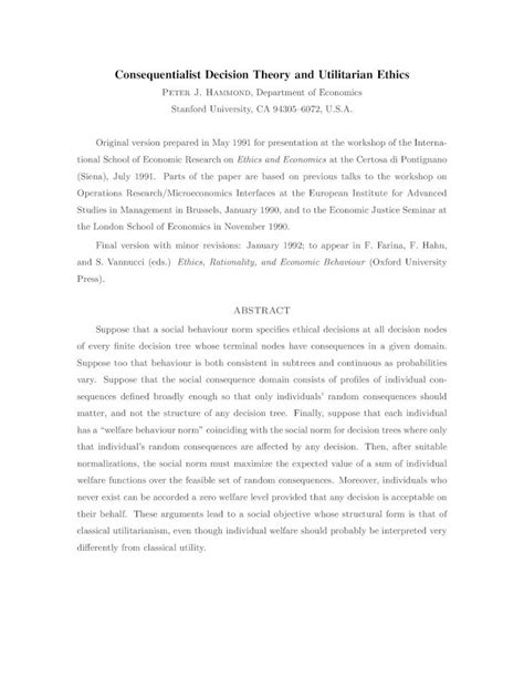 consequentialist decision theory and utilitarian ethics