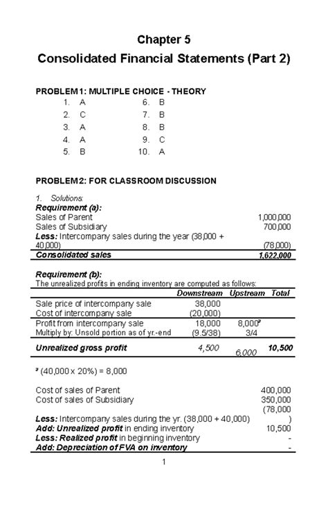 Consolidated Financial Statements Problems Solutions