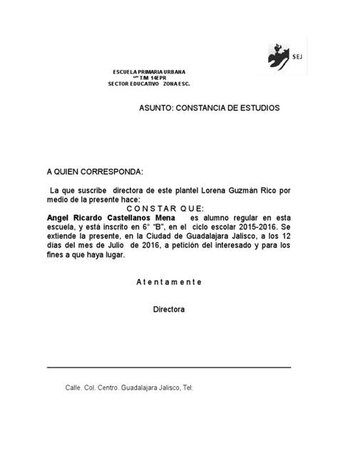 Constancia De Estudios