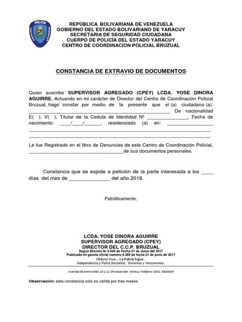 Constancia De Extravio