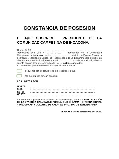 Constancia De Posesion