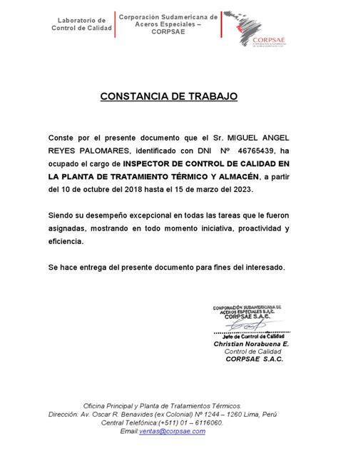 Constancia Laboral Ejemplo