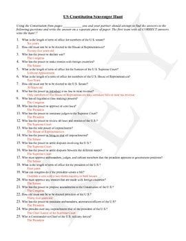 Constitution Scavenger Hunt Answer Key