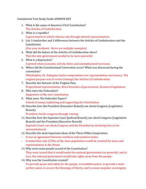constitution test study guide answers