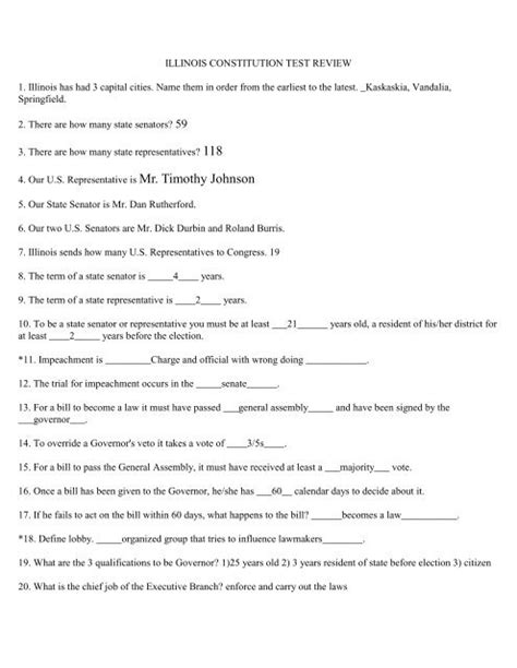 Constitution Test Study Guide Illinois 2013