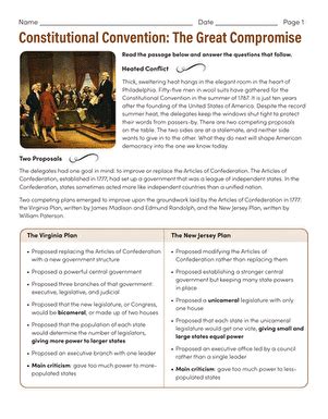 Constitutional Convention The Great Compromise Worksheet Education Com Compromise 1877 5th Grade Worksheet - Compromise 1877 5th Grade Worksheet