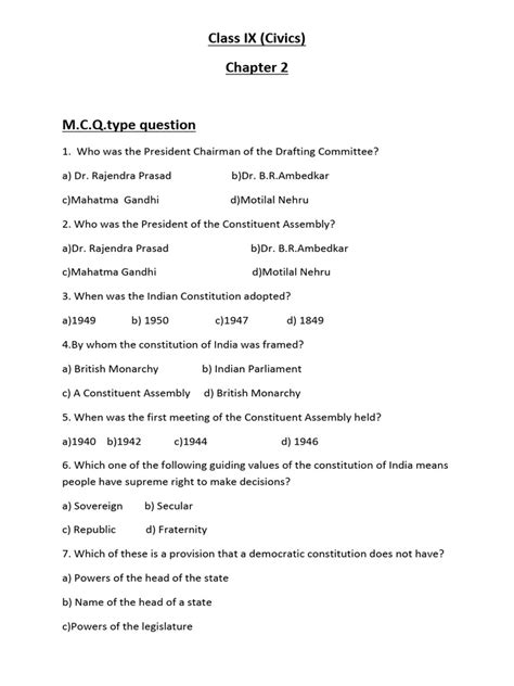 Constitutional Design Class 9 Mcq