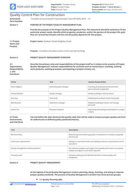 Construction Contractor Qa Qc Plan Sample Quality