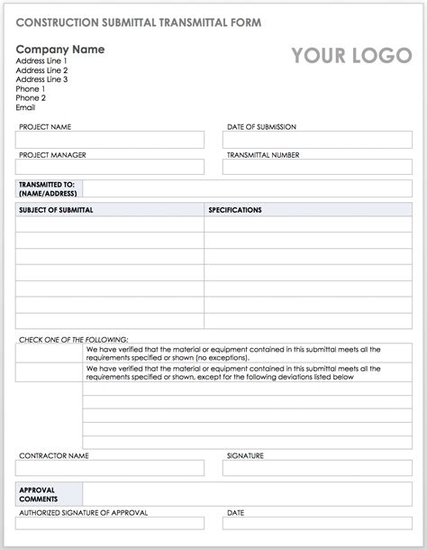 Construction Material Submittal Form Template