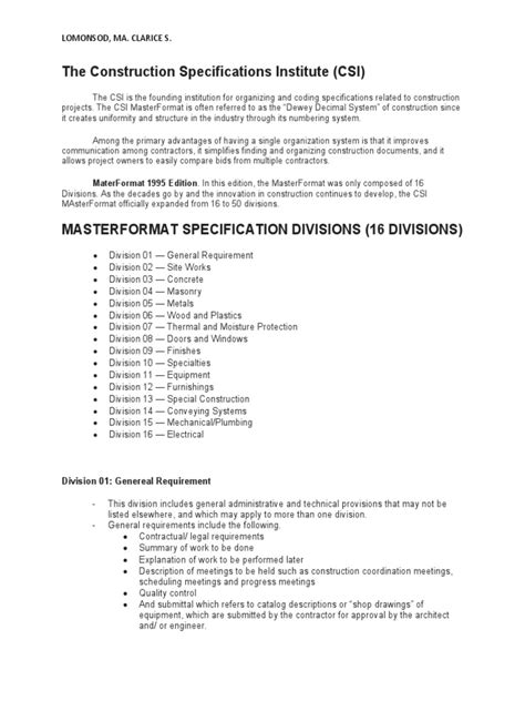 Construction Specifications Institute