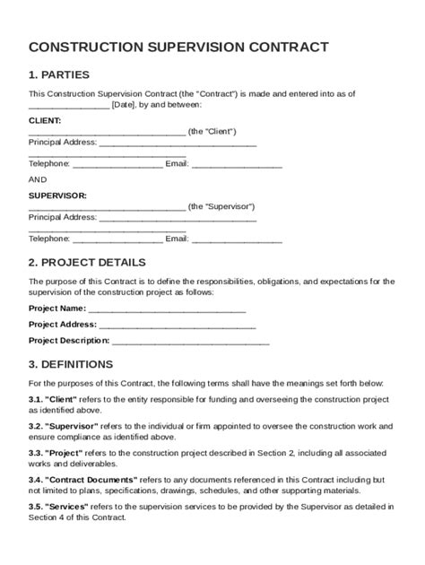 Construction Supervision Contract Template