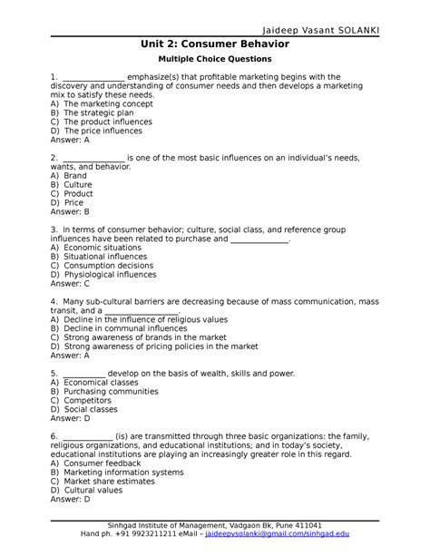 Consumer Behavior Multiple Choice Questions And Answers