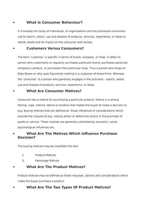 consumer behaviour exam questions and answers
