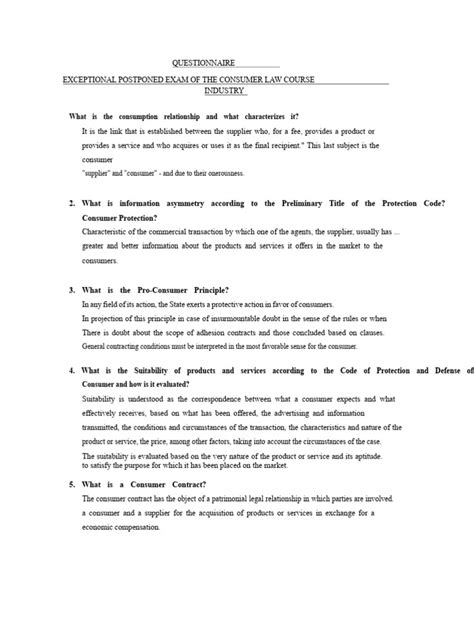 Consumer Law Exam Problem Questions And Answers