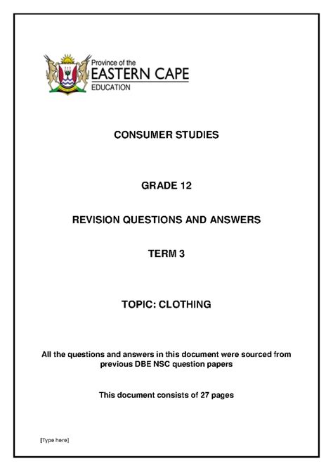 Consumer Studies Grade 12 Exam Papers