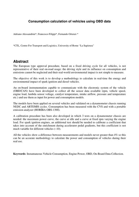 Consumption Calculation Of Vehicles Using Obd Data