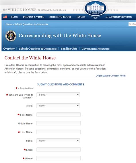 Contact Us The White House Writing To The President - Writing To The President