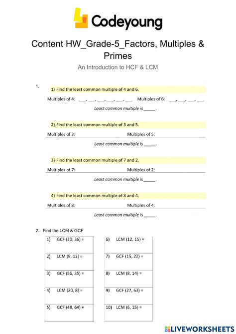Content Hw An Introduction To Hcf Amp Lcm Lcm Math Worksheets - Lcm Math Worksheets