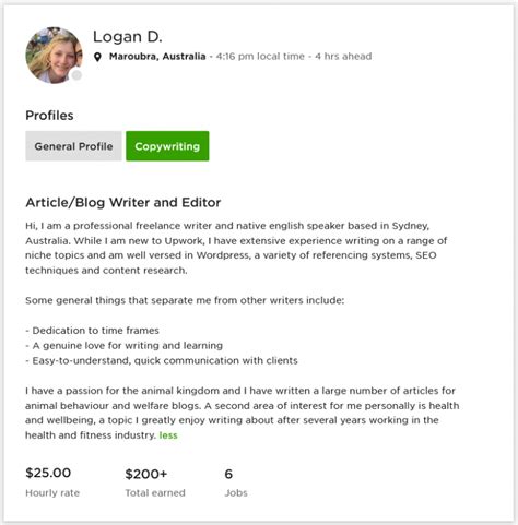 content writer bio for upwork
